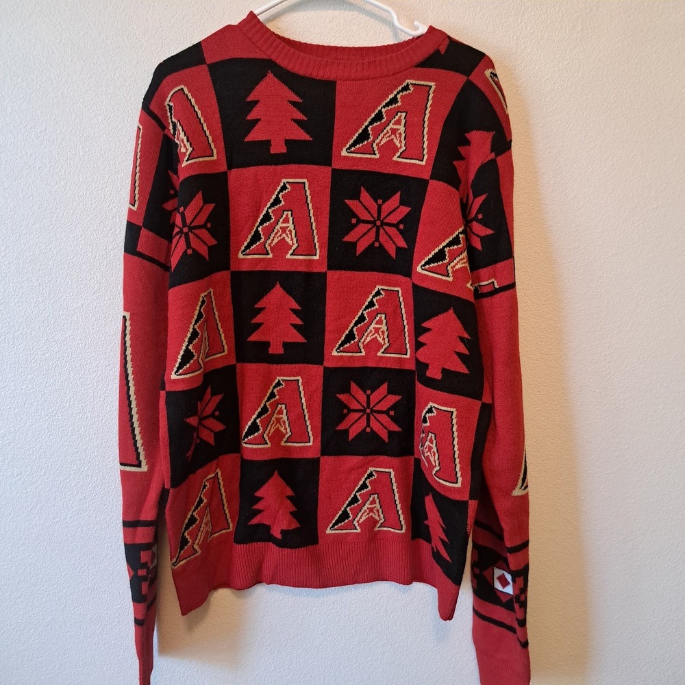 MLB Arizona Diamondbacks Mens Large Ugly Christmas Sweater Red Black Knit L